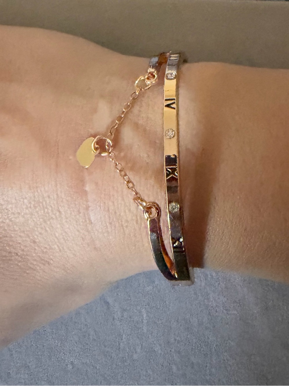 Rose Gold Roman Numeral & Crystal Bangle Bracelet